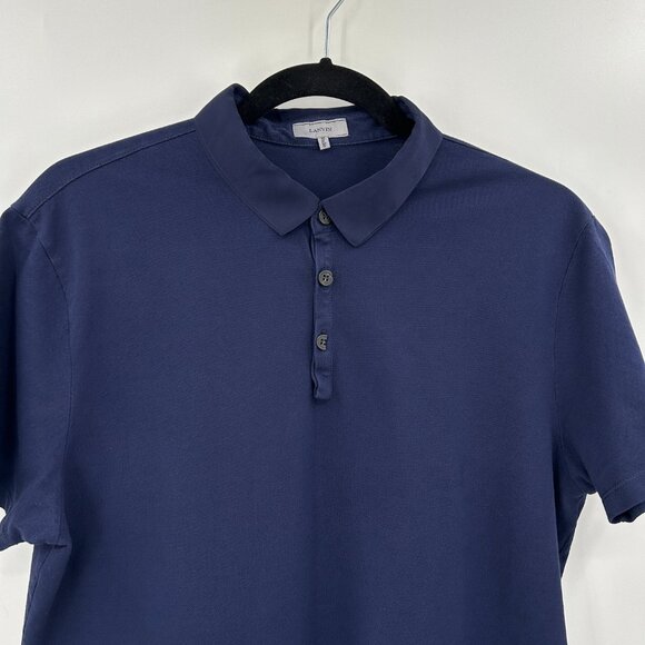 LANVIN Men's Navy Blue 100% Cotton Short Sleeve Casual Polo Shirt Size Large - Picture 3 of 7